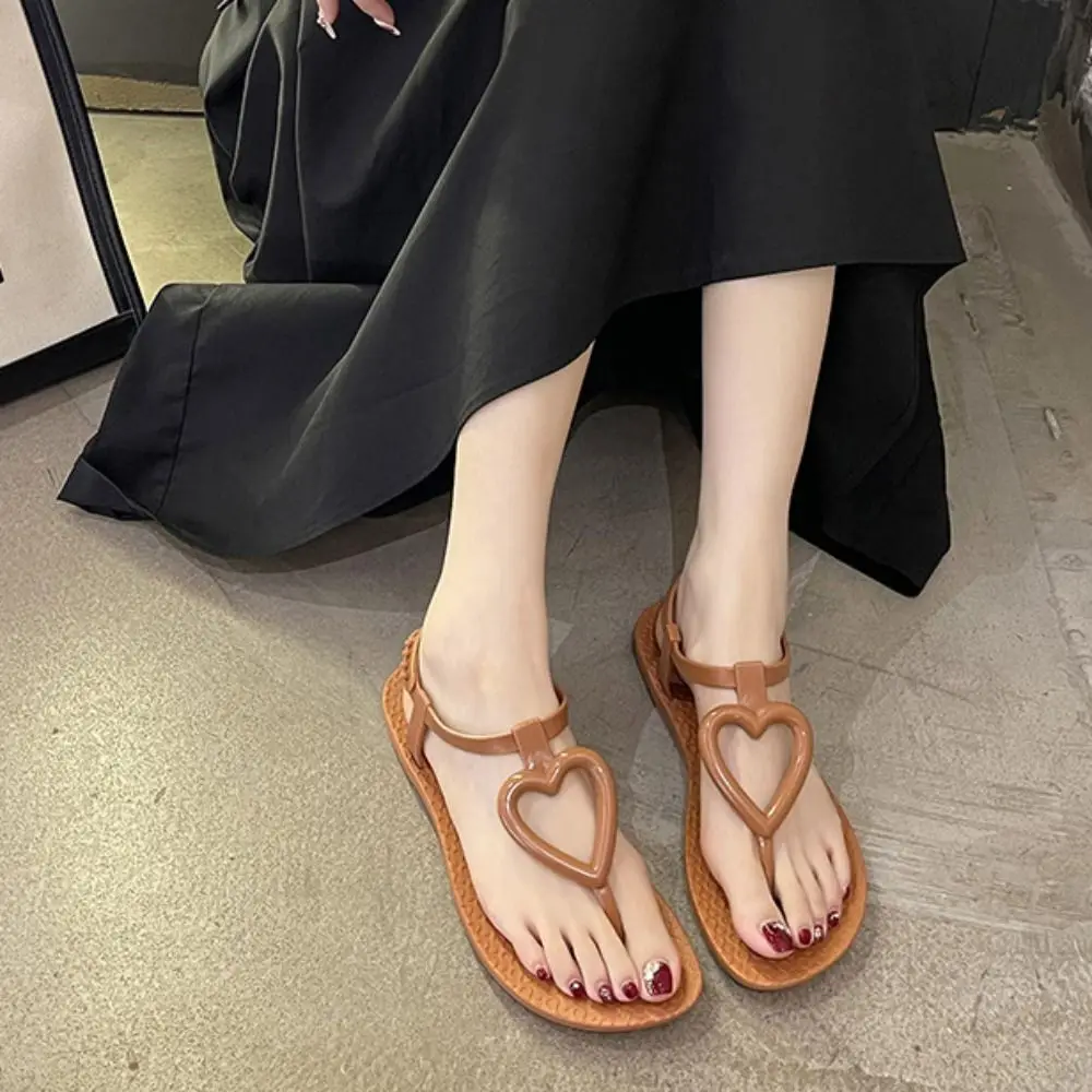 

Casual Hollow Heart Flip Toe Sandals Anti Slip Anti Odor Slides Sandals Beachwear PVC Slippers Women Summer