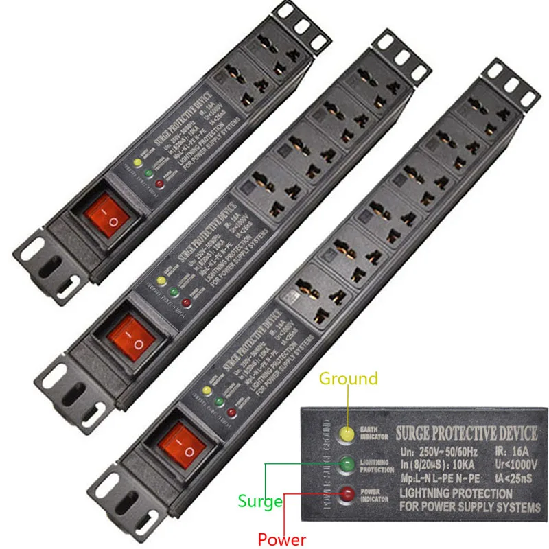 PDU Power Strip Power Socket Double Break Switch Surge Protector Grounding 2-7Ways Universal AC Socket EU UK US AU Plug