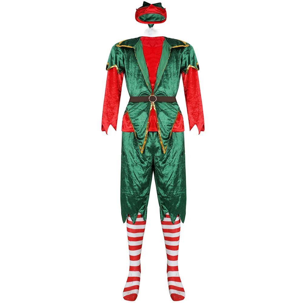 Christmas Santa Claus Cosplay Costume Woman Man Couple Green Elf Family Carnival Party New Year Fancy Dress Clothes Set