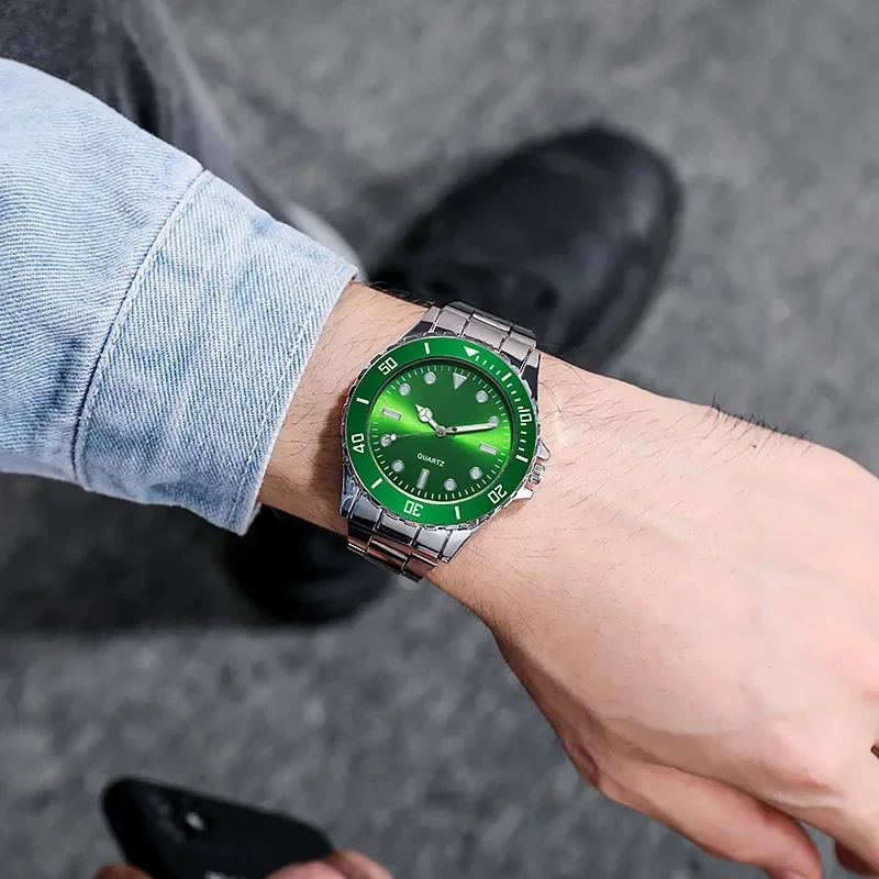 New Famous Luxury Brand Male Casual Quartz Watch Men Stainless Steel Luminous Watches Relogio Masculino Men's Green Wristwatch