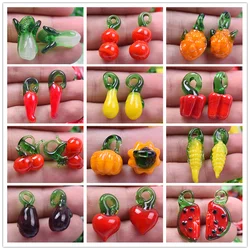 Three-Dimensional Vegetable Fruit Glass Pendant Chilli Eggplant Pumpkin Charm Pendants For Jewelry Making Keychain DIY Materials