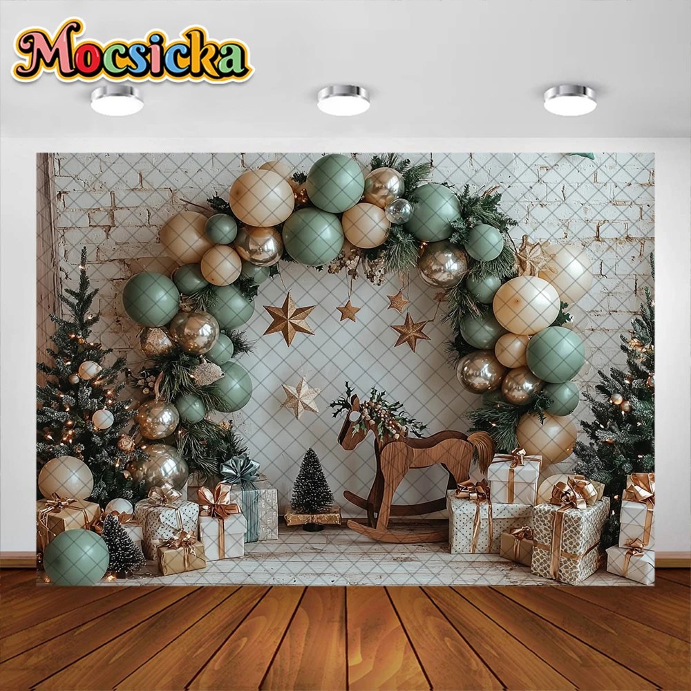 Christmas Photography Background Xmas Arched Balloon Trojan Gift Decoration Kids Portrait Photo Backdrops Studio Props Banner