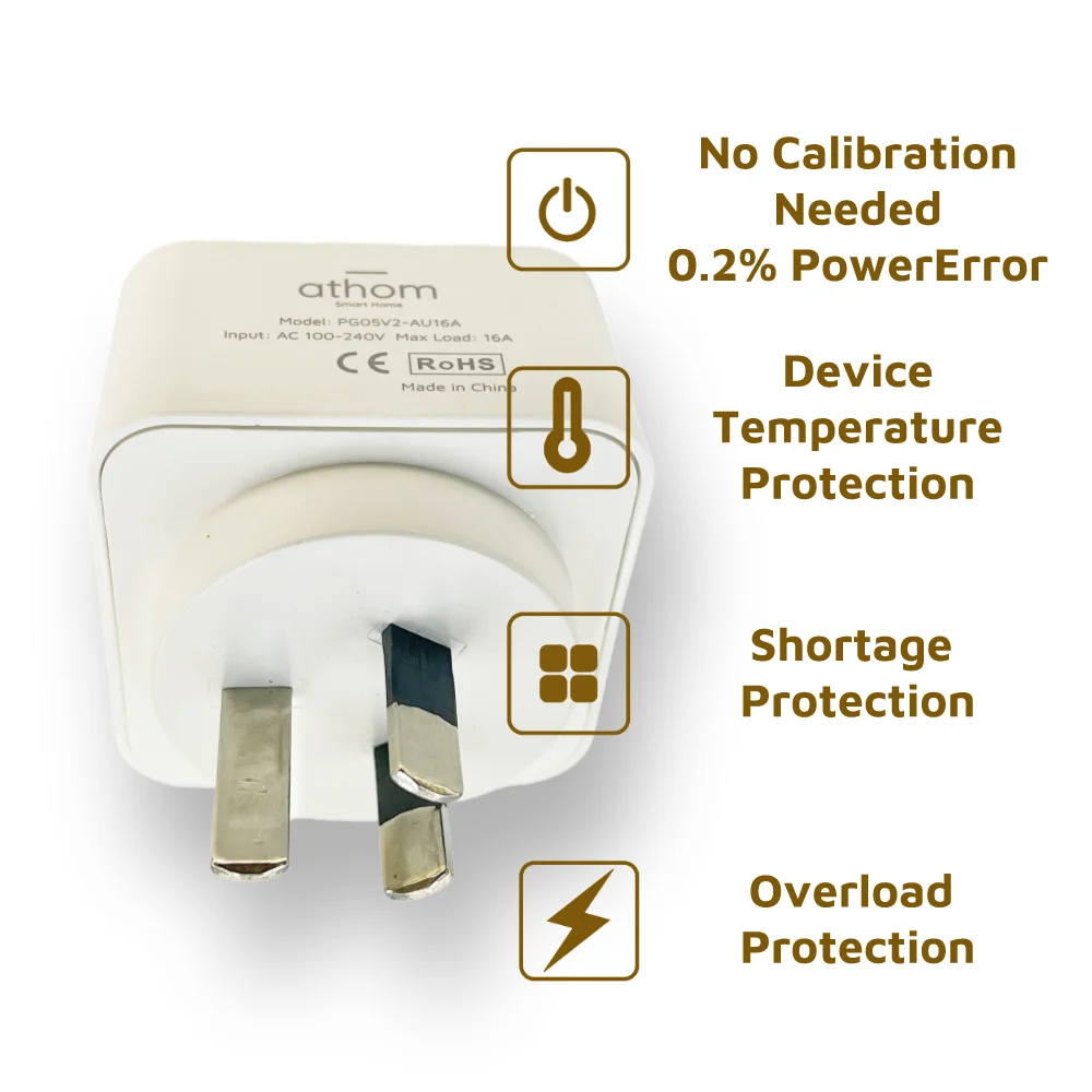 Athom Smart Home Preflashed TASMOTA Australia Smart Plug Works With Home Assitant Electric Consumption Monitoring 10A