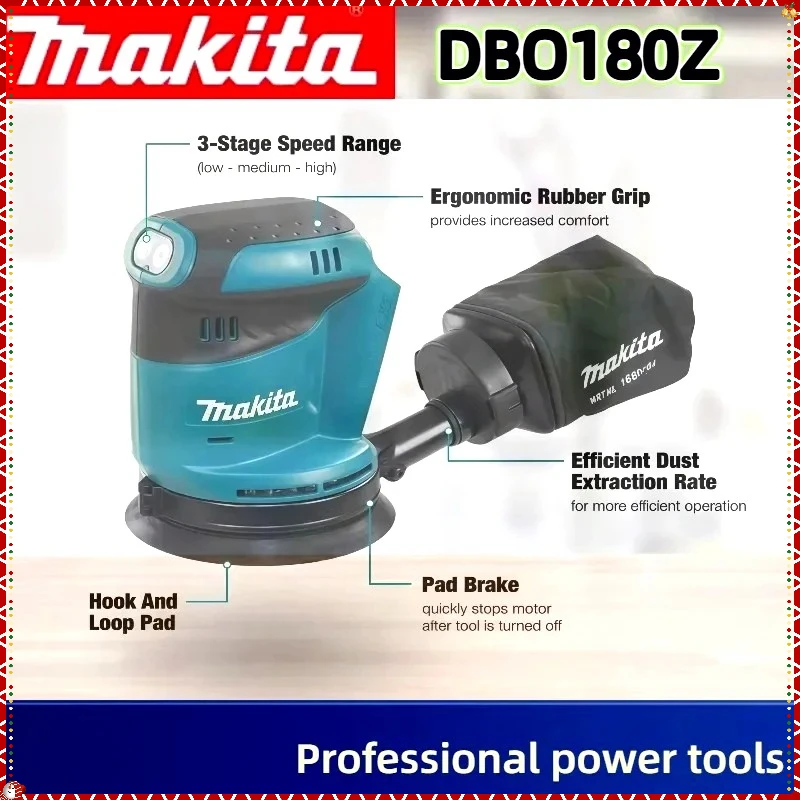 เครื่องขัดกระดาษทรายแบบวงโคจรไร้สาย Makita DBO180Z แบบไร้แปรงถ่าน สำหรับงานไม้ ขัดโป๊ว ขัดเงา (เฉพาะตัวเครื่อง)