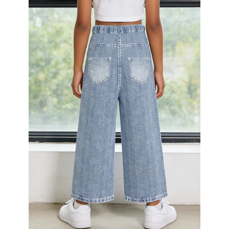 2026Children's Ripped Black Graffiti Smiley Light Blue Faux Jeans
