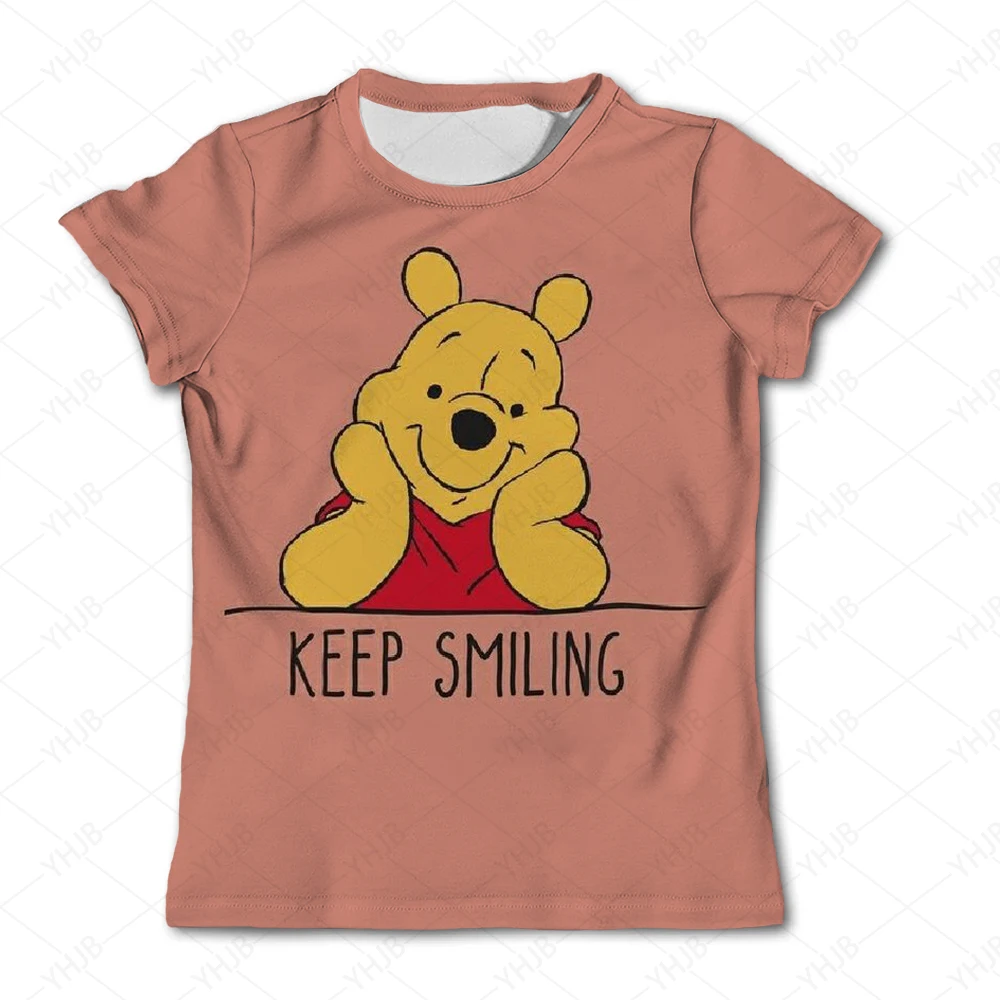 

Girls summer children's clothing short sleeved round neck Disney Winnie the Pooh T-shirt casual daily wear top 4-12 years