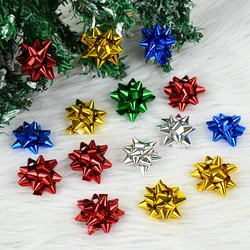 100Pcs 4cm Christmas Gift Bow Colorful Star Bows For Present Packaging Self-adhesive Ribbon Birthday Wedding Xmas Gift DIY Decor