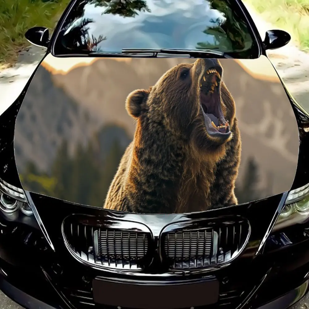 

Wild Animals Angry Brown Bear Car Hood Wrap Color Vinyl Sticker Truck Graphic Bonnet Auto Accessories Decoration Decal Gift