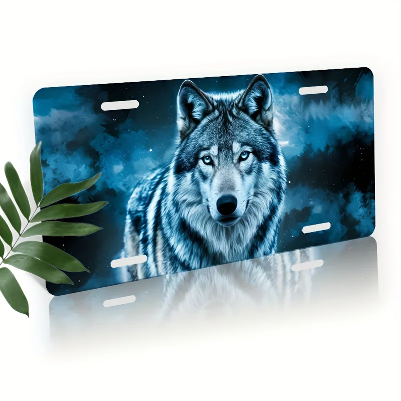 Aluminum License Plate Cover And Frame That Is Waterproof, Featuring a Mystical Night Sky Design with Stars And Clouds.
