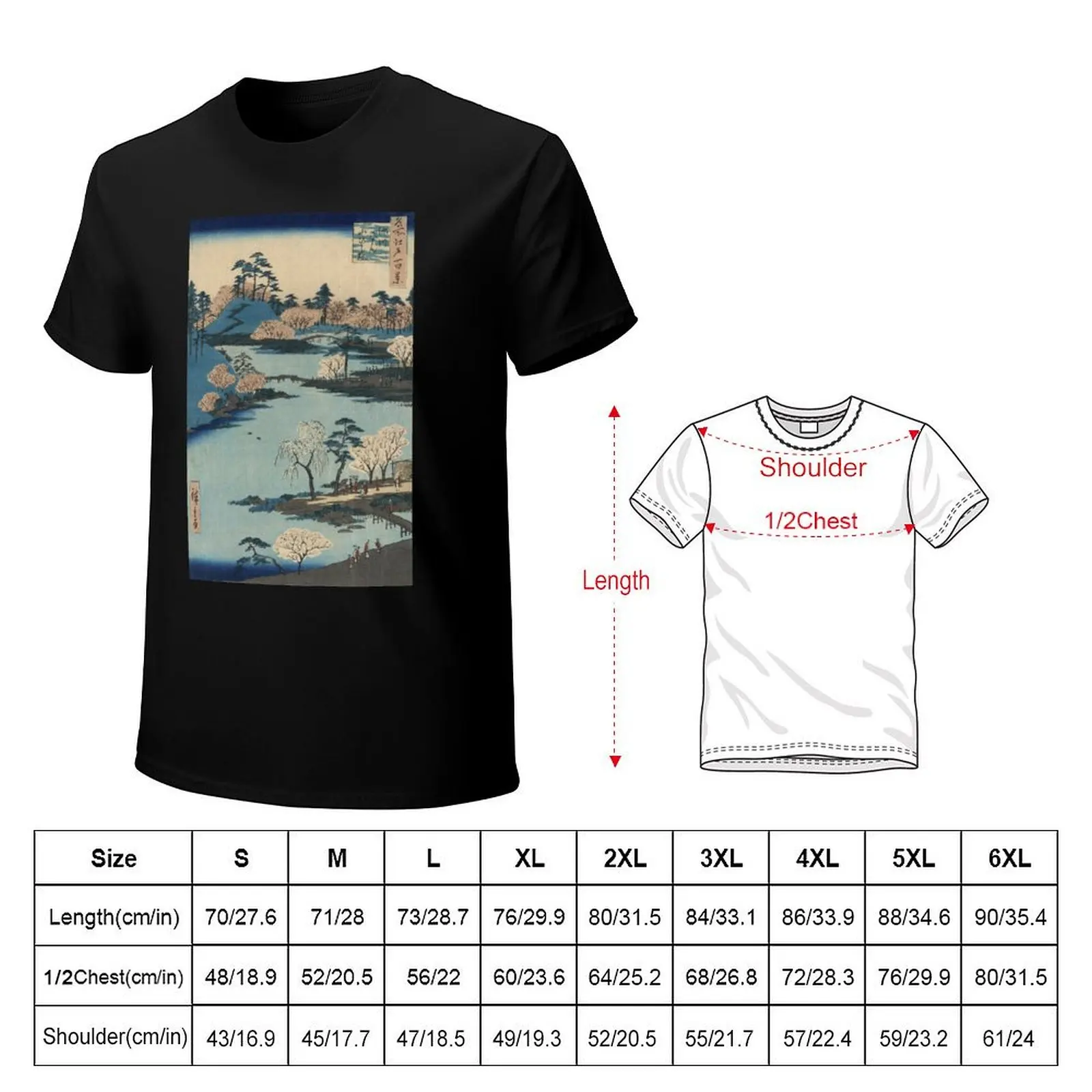 Vintage 1800's Japanese River Landscape Art T-Shirt Anti-Pilling Casual T-Shirt