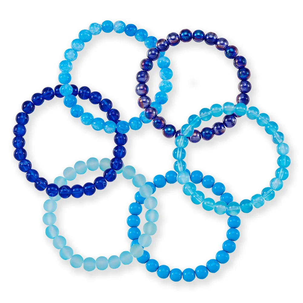 

6pcs Glass Round Beaded Stretch Bracelets 8mm Blue Ice Crack/Transparent/Frosted Beads Stackable Bracelet Jewelry Accessories