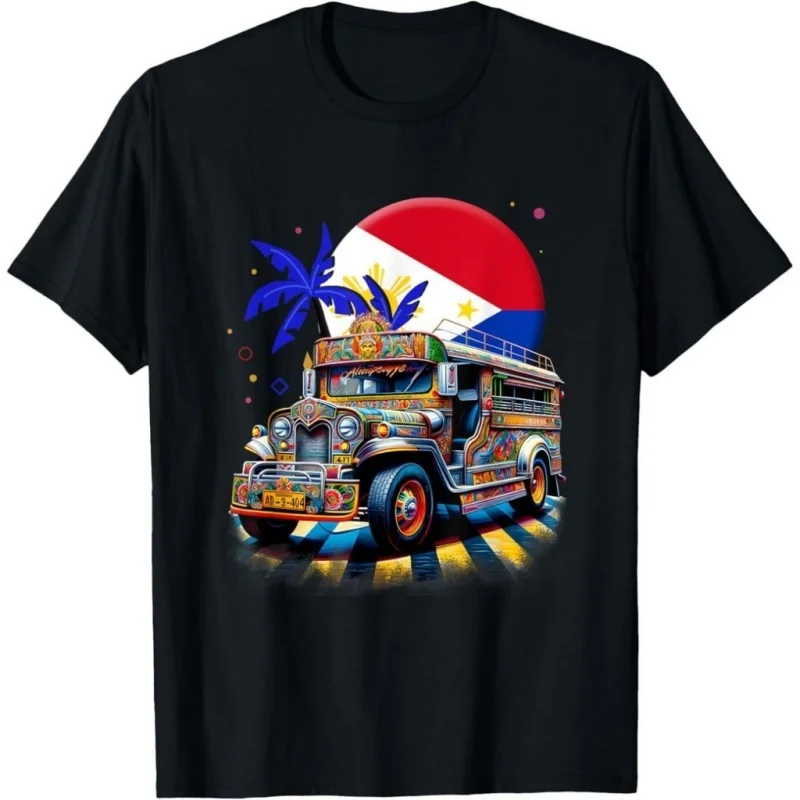 3D Printed Philippine Independence Jeepney T Shirt For Men Patriotic Pattern T-Shirts Summer Fashion Round Neck Short Sleeve Tee