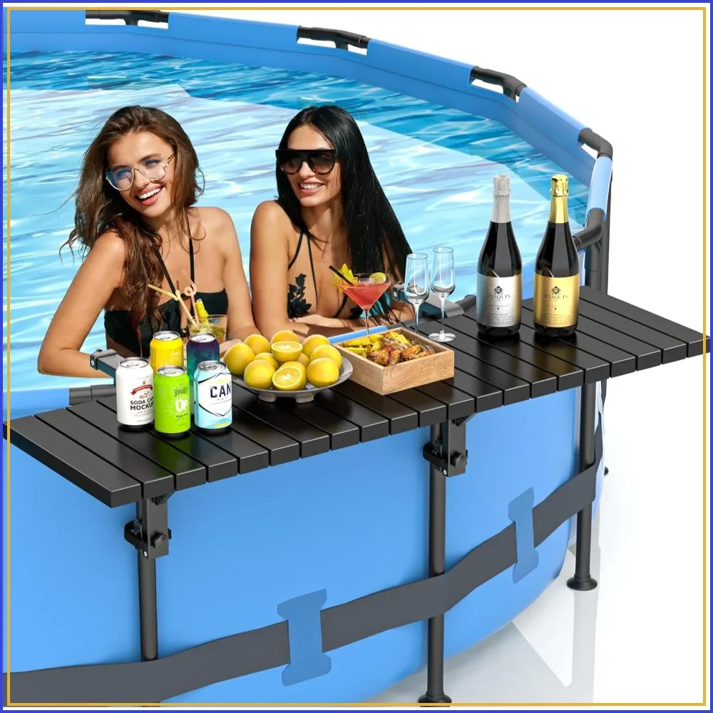 

Poolside Bar Table, 49.4x9.6" Galvanized Iron Holds 110LBS, Fits Above Ground Pools Top Rails 2.67-4.48"