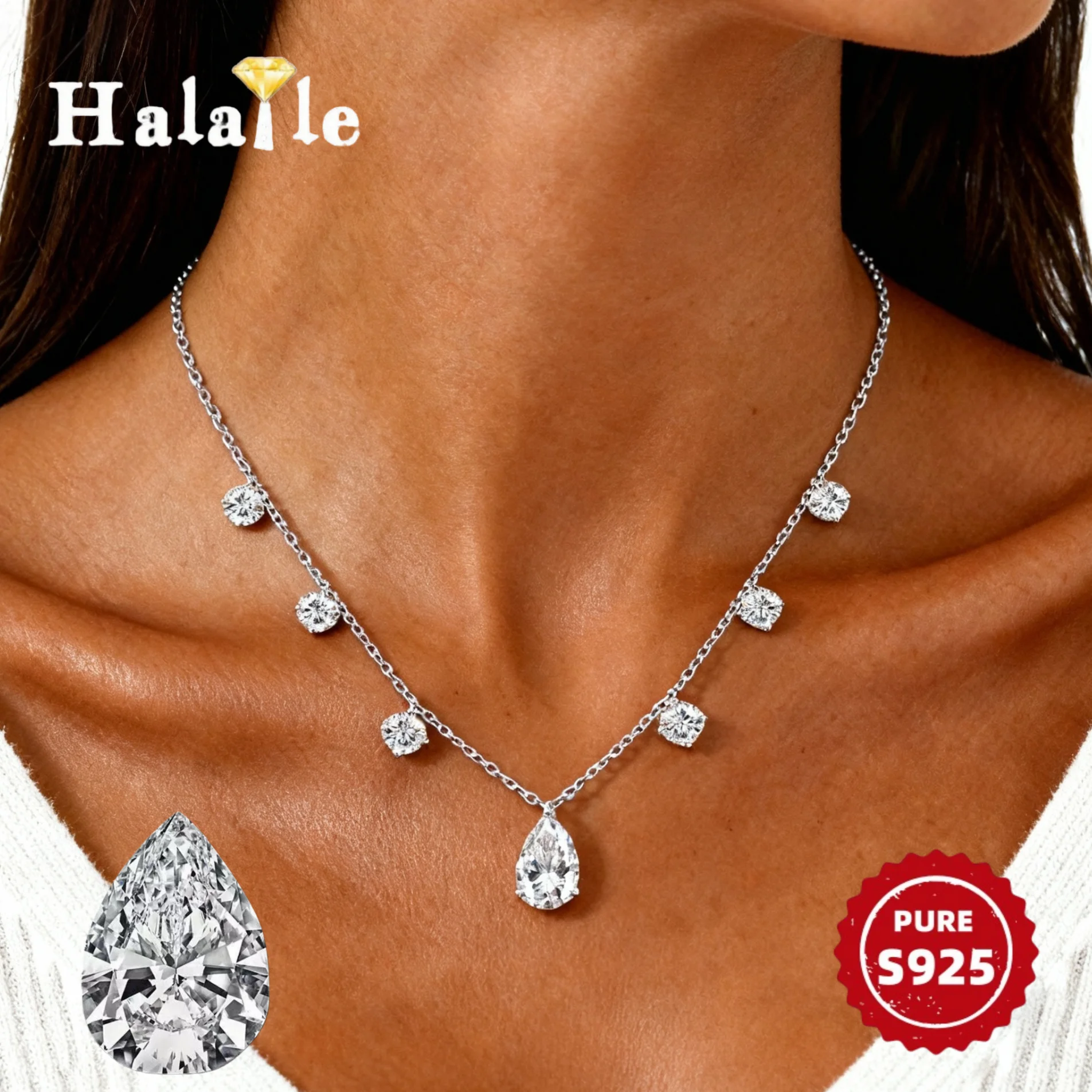 

Halaile 3CT S925 стерлингового серебра груша пузырь муассанит ожерелье для женщин сверкающее модное легкое роскошное помолвочное вечерние подарок