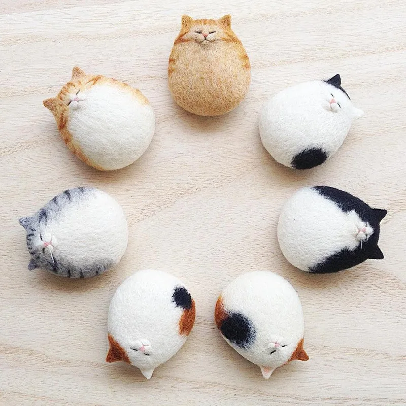 Handmade Poke Wool Felt Doll, DIY Doll, Cute Chubby Cat, Material Kit Beginner Plush Toys, Pingente de Celular, Produtos não acabados