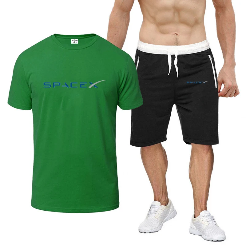 2024 spacex space x masculino nova alta qualidade oito cores de manga curta confortável casual moda camiseta + shorts terno de impressão