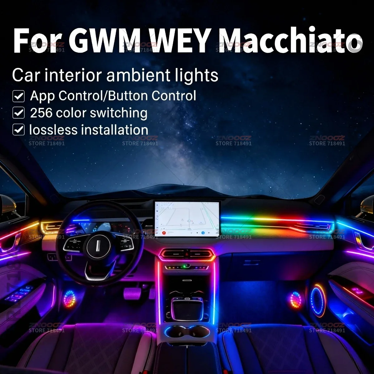 22in1 RGB Car Interior Acrylic Car Ambient Lights RGB Hidden Acrylic Strip Decoration Atmosphere Accessories For WEY Macchiato