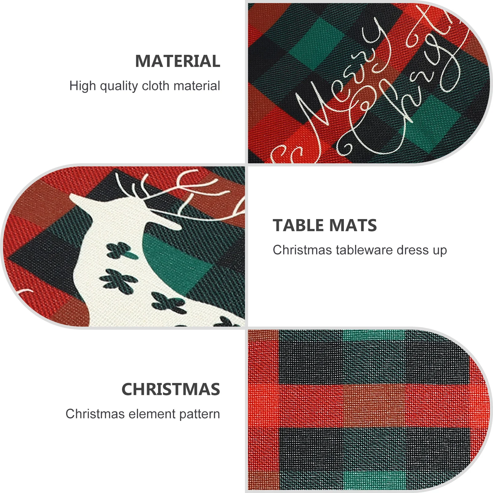 

4Pcs Christmas Themed Table Mats Plaid Pattern Placemats Reusable Dining Table Decoration Xmas Placemat Christmas Tabletop Mat
