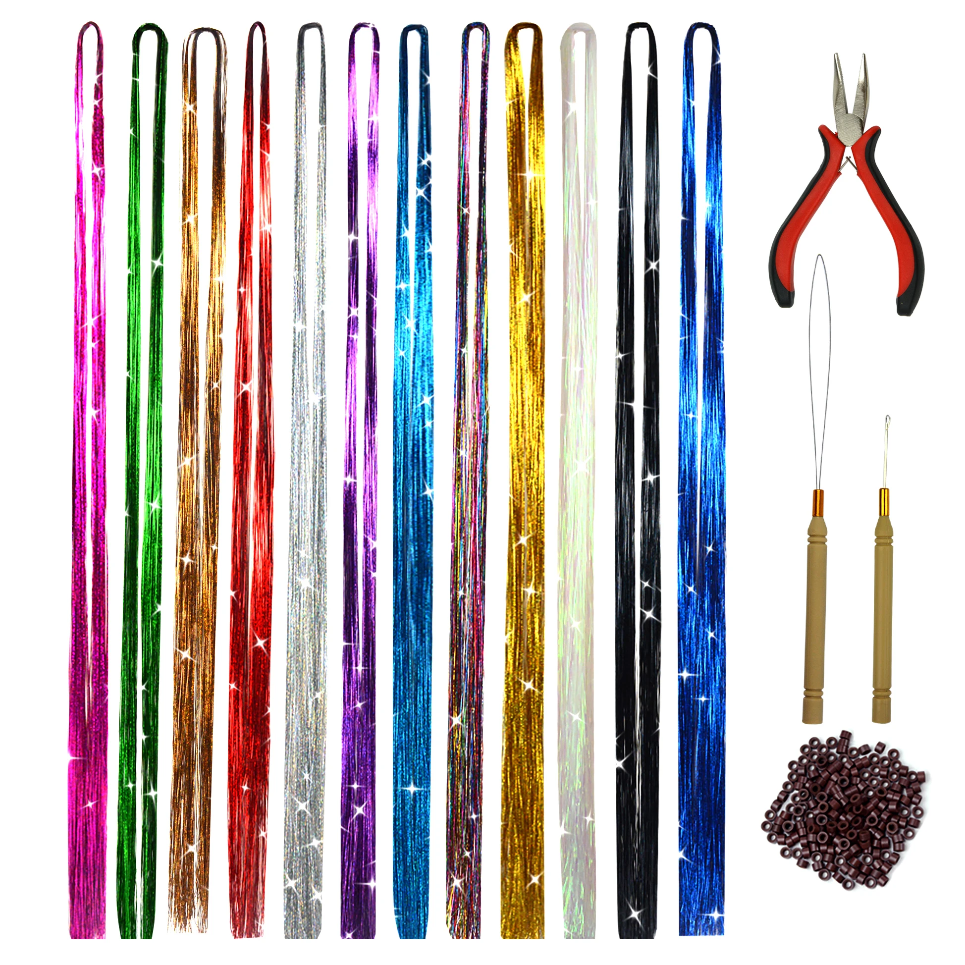 Hair Tinsel Kit com Ferramentas 47 Polegadas 12 Cores 2400 Fios Hair Tinsel Hair Extensions Kit para Mulheres Meninas Acessórios para o Cabelo