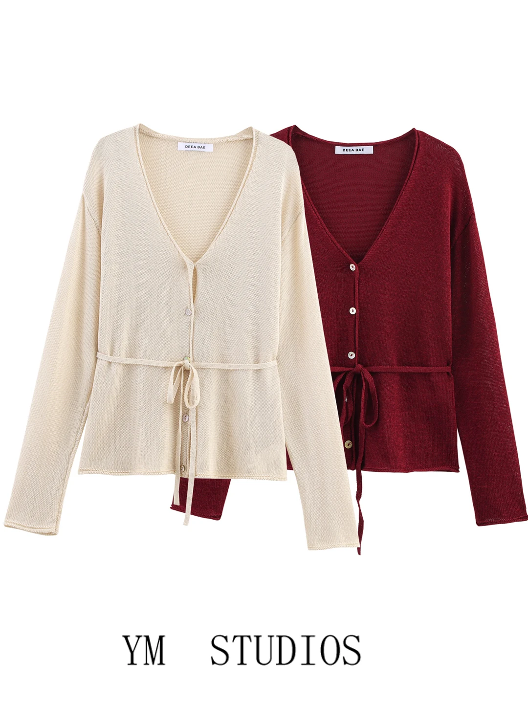 

Женский модный кардиган на одной пуговице с V-образным вырезом, вязаный, для ранней осени, с поясом, в стиле casual