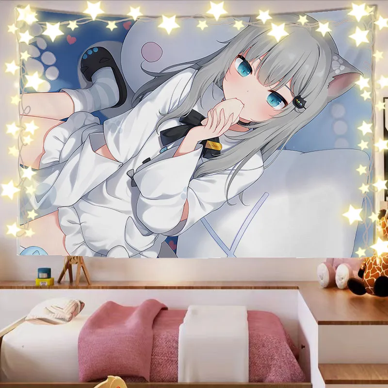 Nekoha Cat Shizuku Anime Girly Heart Pattern Wall Hanging Tapestry Decorative Bedroom Dormitory Headboard Artwork