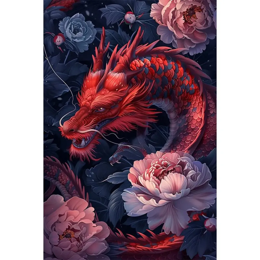 5D DIY Diamond Painting Red Flower Dragon Diamond Embroidery Fantasy Animals Rhinestones Mosaic Pictures Crafts Decor Home