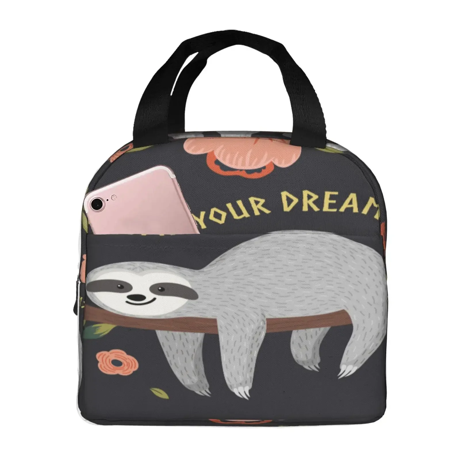 Cute Cartoon Sloth Pattern Lunch Bag For Girls Funny Lunch Box Fun Picnic Cooler Bag Portable Zipper Oxford Thermal Lunch Bags