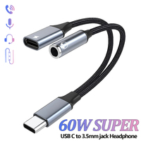 OTG 2 IN 1 USB C Splitter to Dual Type USB C to 3.5mm Jack Audio Adapter PD 60W Fast Charger for Samsung Huawei iPhone15 Xiaomi