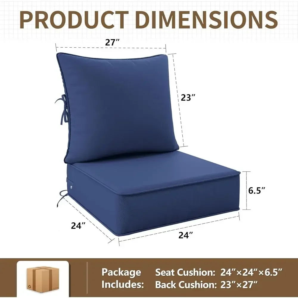 Outdoor Seat Cushion Set o 6, 24 x 24 x6.5 Inch Splash-Proo & ade Resistant Patio urniture Cushions with Removable Cover Deep Se