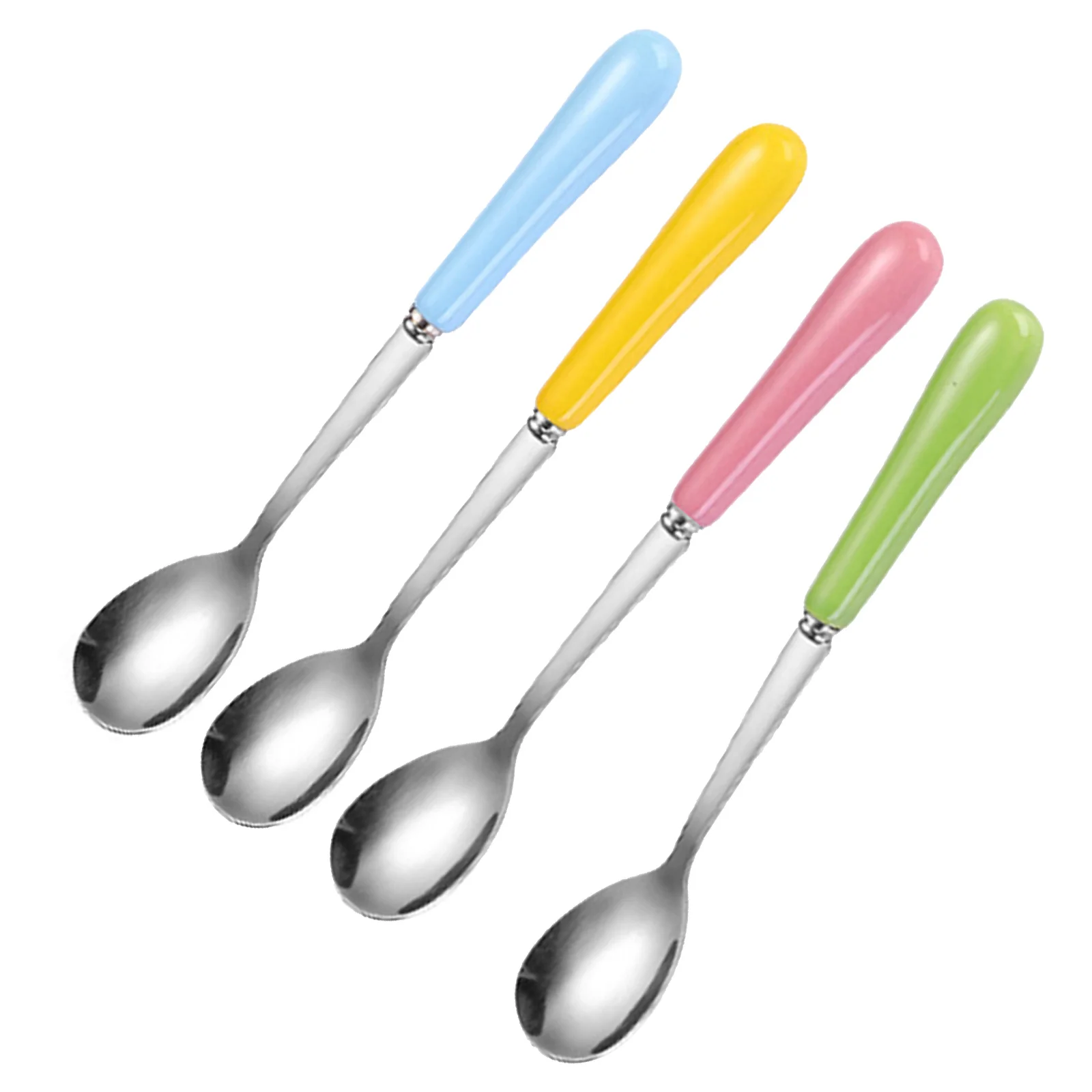 

4Pcs Ceramic Handle Ice Spoons Stainless Steel Teaspoons Coffee Spoons Kitchen Mixing Stirring Serving Condiment Multi
