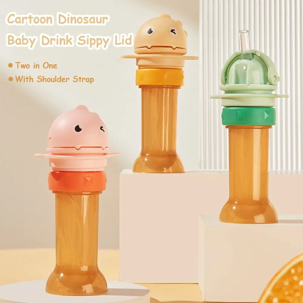 

Cartoon Dinosaur Baby Water Bottle Cap 2 in1 Twist Cover Cap Bottle Replacement Lid Straw Lid Silicone Straw