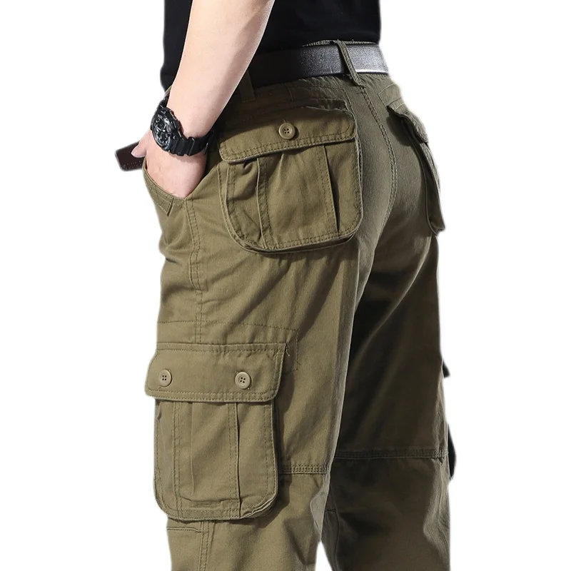 Men's Casual Cotton Work Trousers Straight Leg Wear Resistant Construction Site mid Waist Iron Free ket Pants