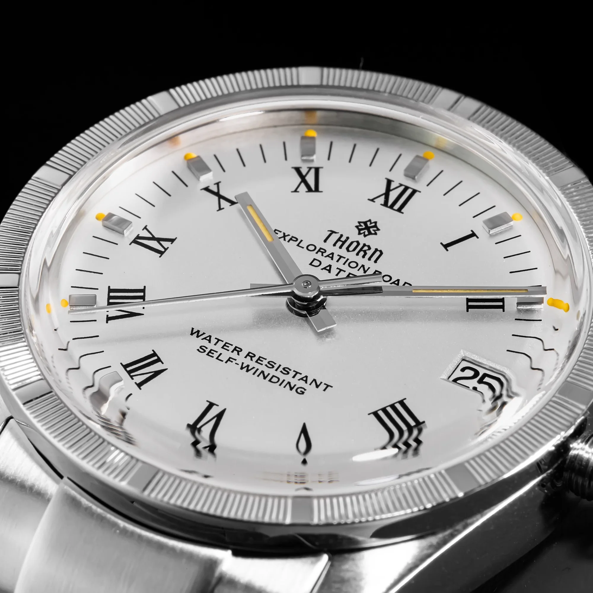 Thorn Men's Vintage Wristwatch 34mm White Dial Sapphire Glass Retro C3 Luminous PT5000 Movement 10Bar Water Resistant