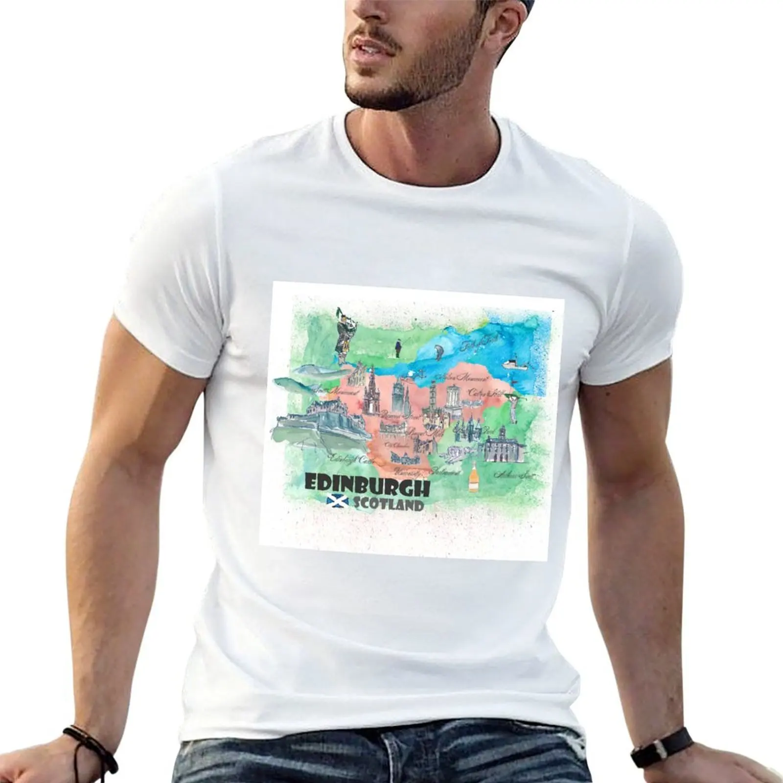 

Edinburgh Scotland Travel Map T-Shirt man graphic t shirt anime t shirts for man men t shirt cotton 100% T-shirt