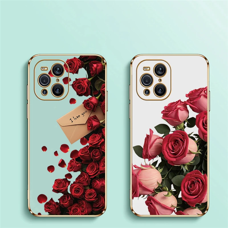 Fashion Flower Pattern Case For OPPO Find X3 Pro X3 Lite X5Lite Find X5 X 5 Lite Soft Silicone Shockproof Plating Cover