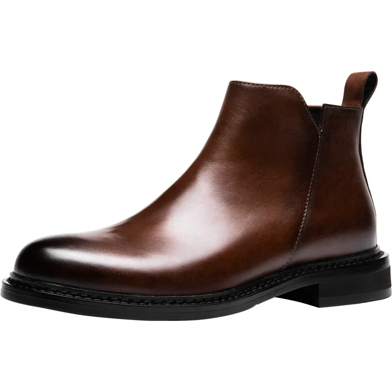 

Autumn Winter Cowhide Cowboy Boots Chelsea Fashion Genuine Leather Mens Combat Ankle Boots Men Army Shoes Men British Retro