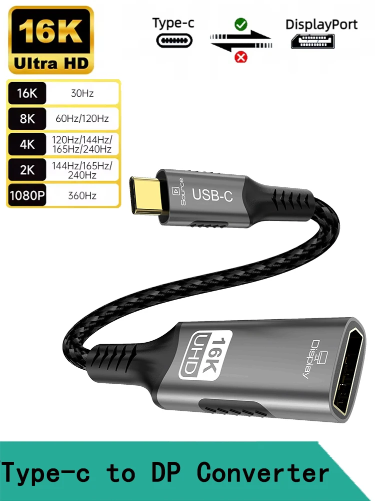 Typ C auf DP-Verlängerungskabel USB C auf DisplayPort-Adapter 16K DP 2.1 Konverter für Thunderbolt 4 MacBook Huawei Air Projektor
