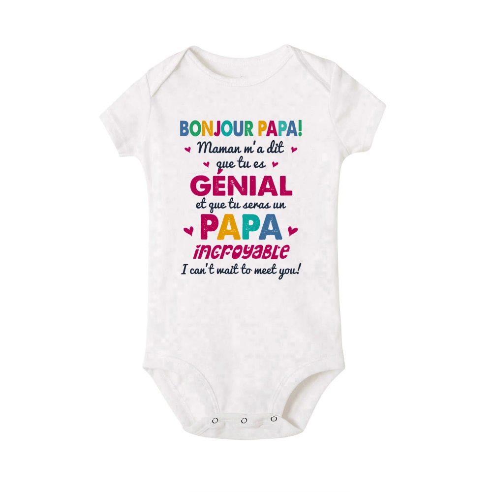 Hello Papa I Can\'t Wait To Meet You Printed Baby Bodysuit Pregnancy Announcement Infant Jumpsuits Newborn Short Sleeve Romper