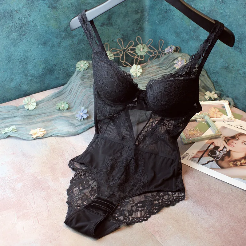 Body de encaje sexy con tirantes huecos para mujer, lencería, top moldeador, sujetador, ropa de casa con estampado floral de ...