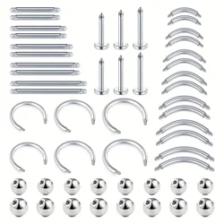 6/8/10/12/52pcs 16G Stainless Steel Rods And Piercing Balls Set Belly Bar Tongue Septum Earring Eyebrow Industrial Lip Piercing