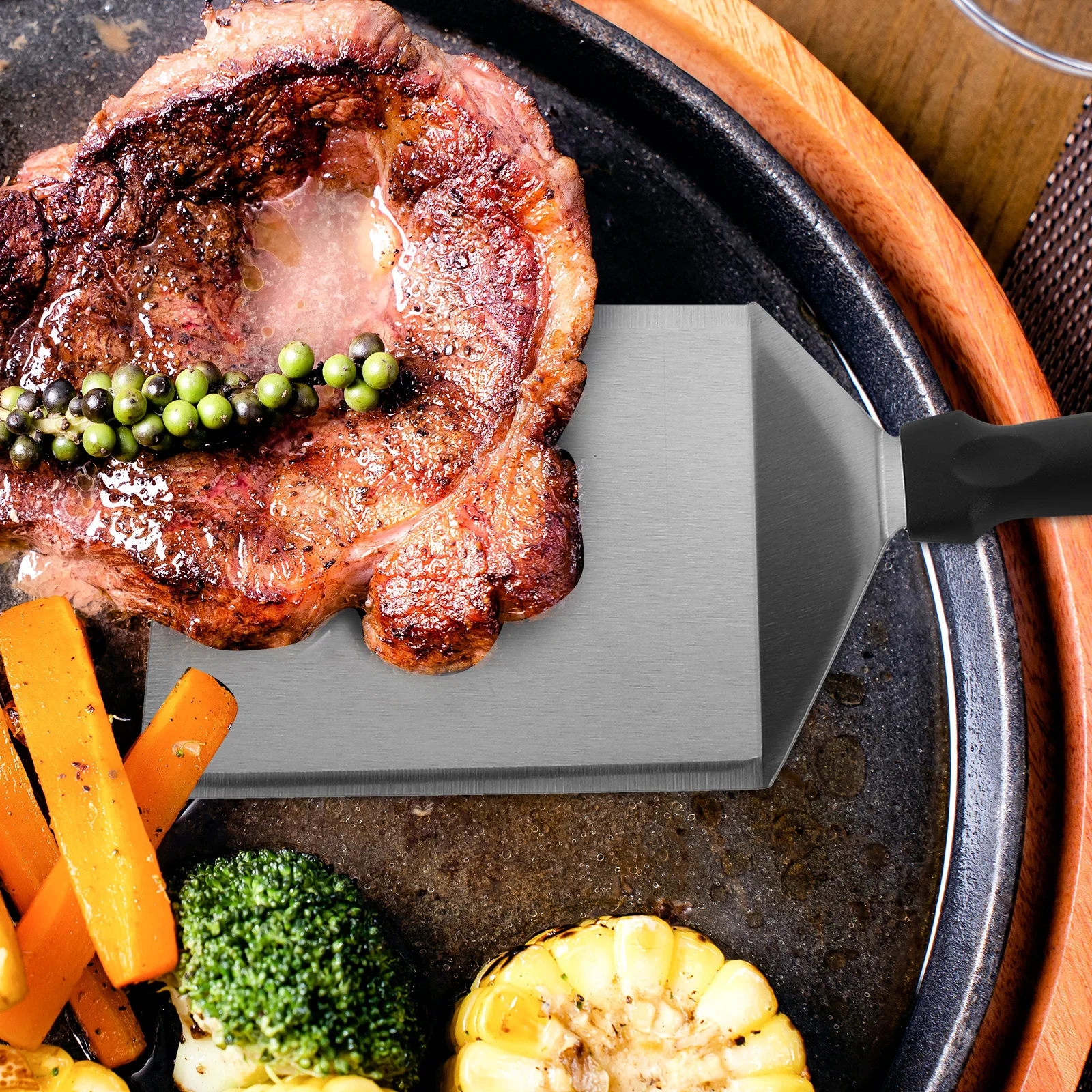 

1pcs Stainless Steel Cooking Spatula Multifunctional Grill Frying Tool For Steak Pizza Barbecue Kitchen Use Metal Food