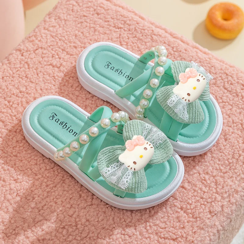 

Женские домашние уличные сандалии принцессы «Hello Kitty», летние тапочки для девочек Sanrio, весна-лето, новая нескользящая пляжная обувь на платформе