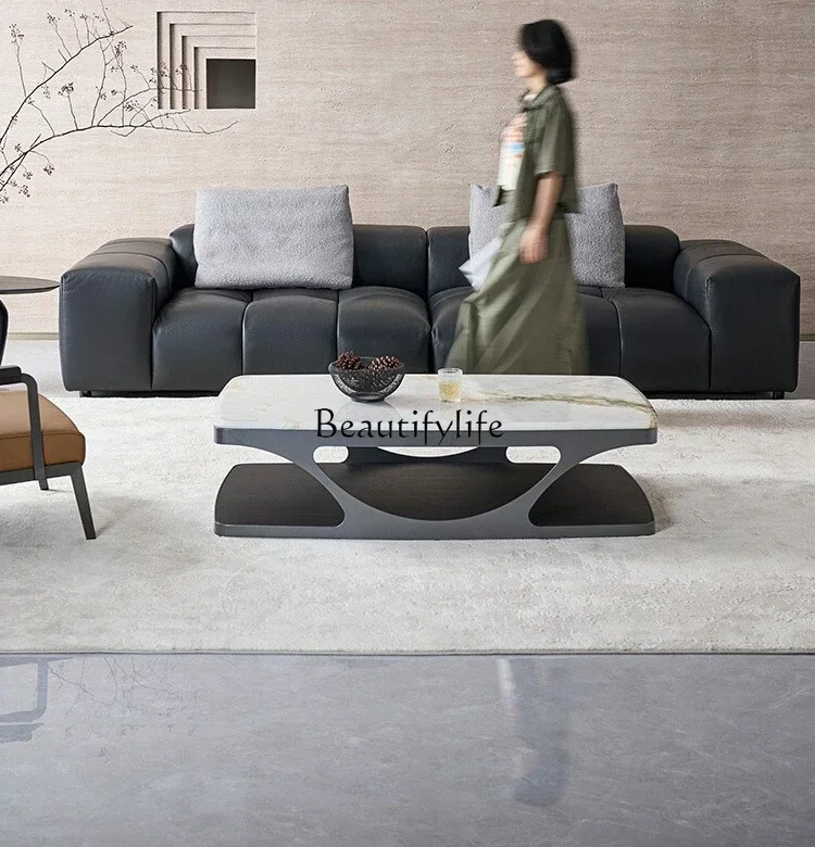 

02 Italian Minimalist Natural Marble Coffee Table Rectangular Living Room High-end Tea Table