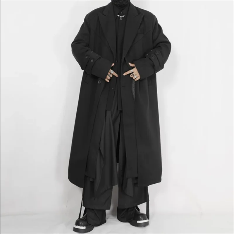 Original men's new woolen coat autumn and winter fashion niche before long after short heavy long black coat