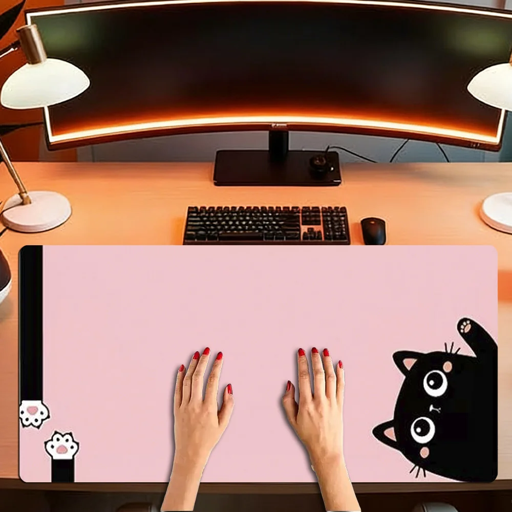 Cute black cat and pastel design, pastel aesthetic desktop accessories коврик для мыши alfombrillas gaming mouse pad grande
