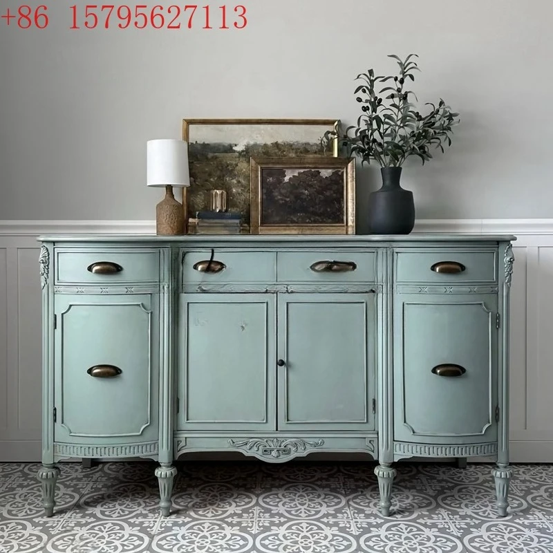 

Dining side cabinet neoclassical European solid wood carving living room entrance cabinet wall partition decorative cabinet