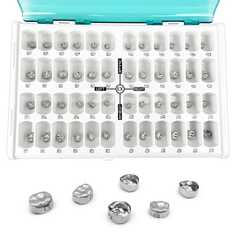 48Pcs/Box Dental Primary Molar Crown teeth Preformed Stainless Steel Temporary Crowns Kit Adult Kids Pediatric Dental Accessorie