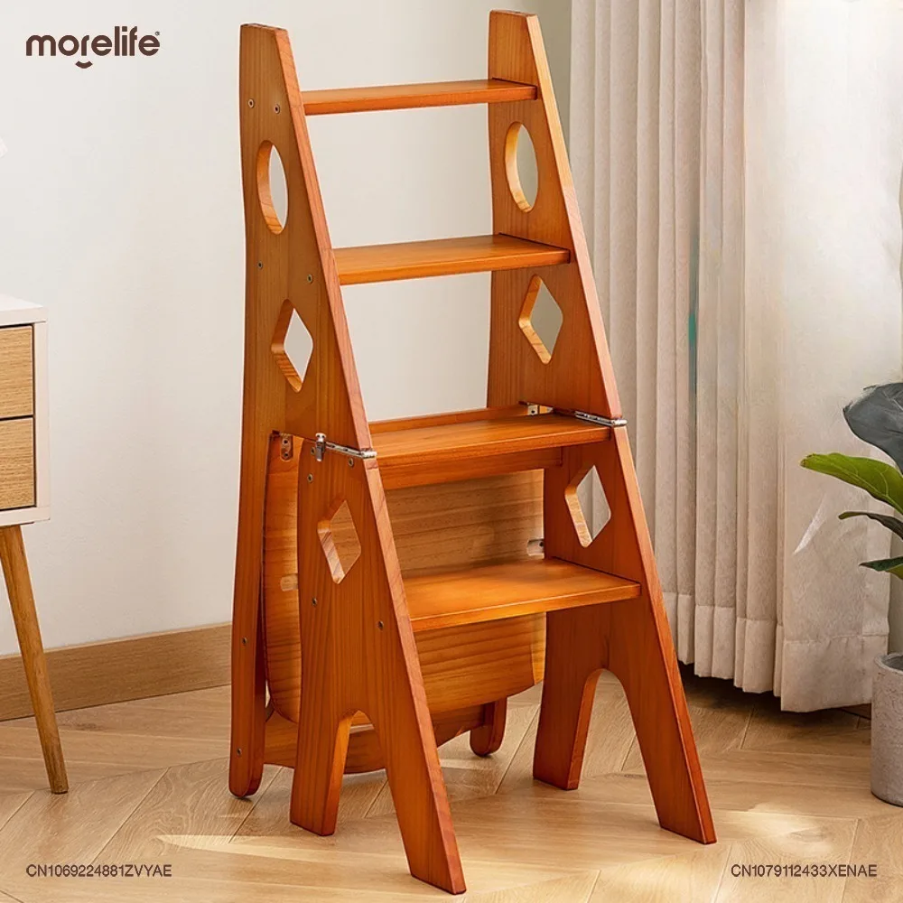 

Wood Ladder Chair Household Minimalist Folding Dual-use Ladder Stool Indoor Climbing Pedal Stair Multi Function Furniture K01