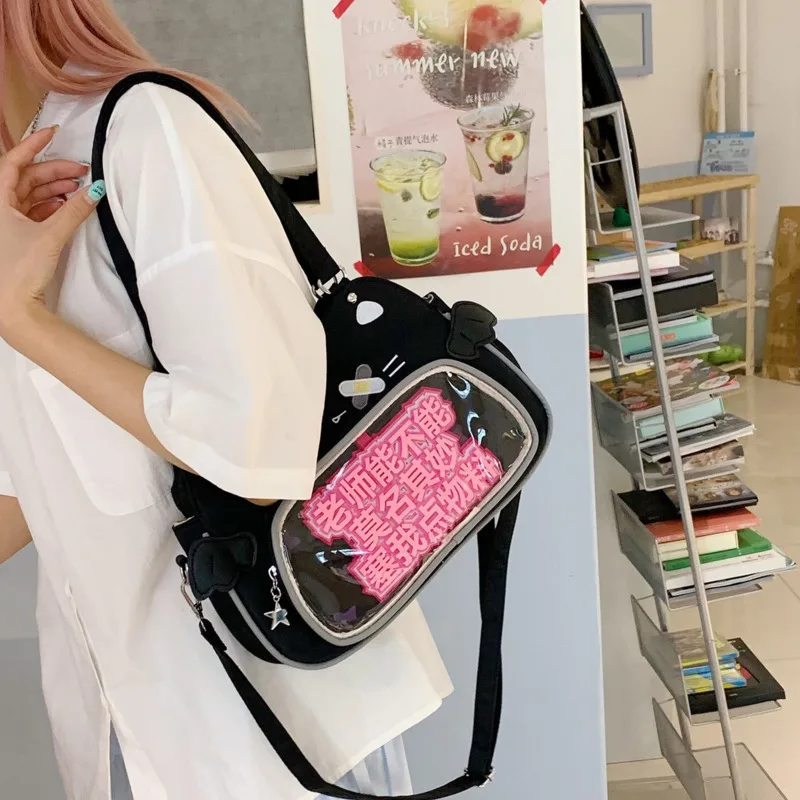 Devil Cat Itabag Y2K Japanese Cute Lightweight Transparent Millet Shopping Commute One Shoulder High Capacity Girl Cross Bag New