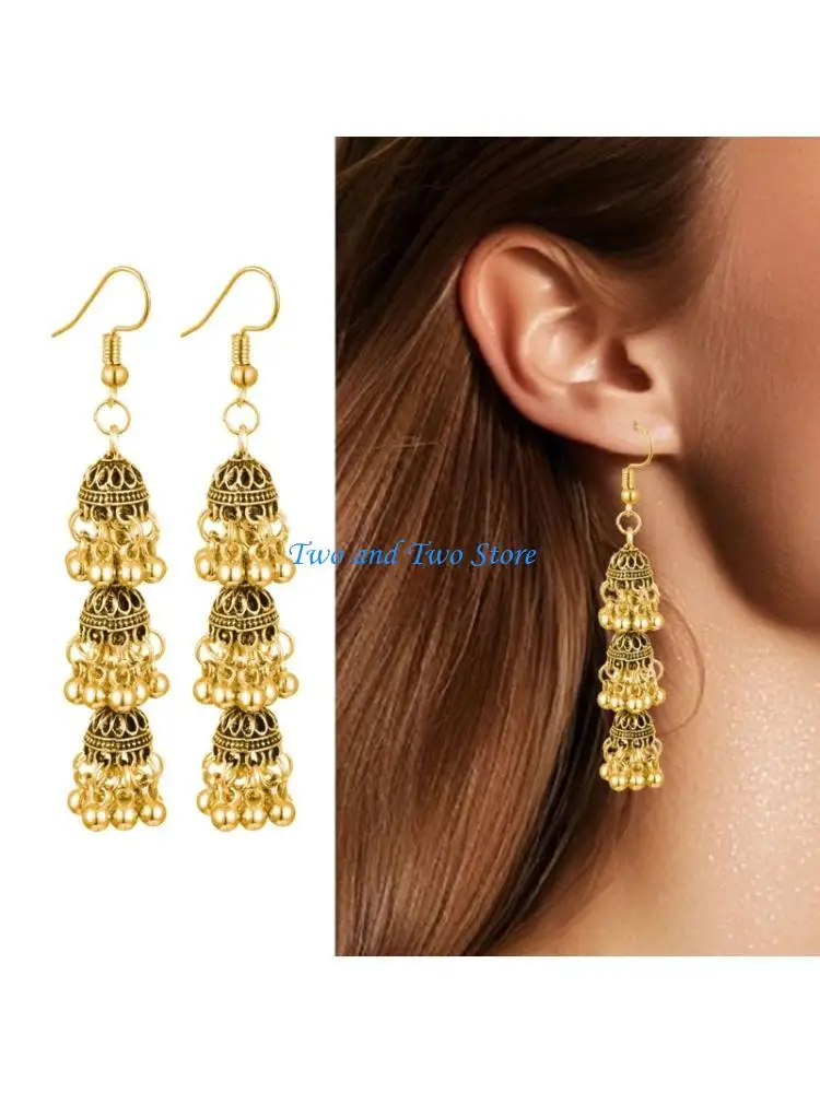 

HX6F 1 Pair Ethnic Art Inspired Drop Earrings Featuring Hollow Chimes for Gatherings